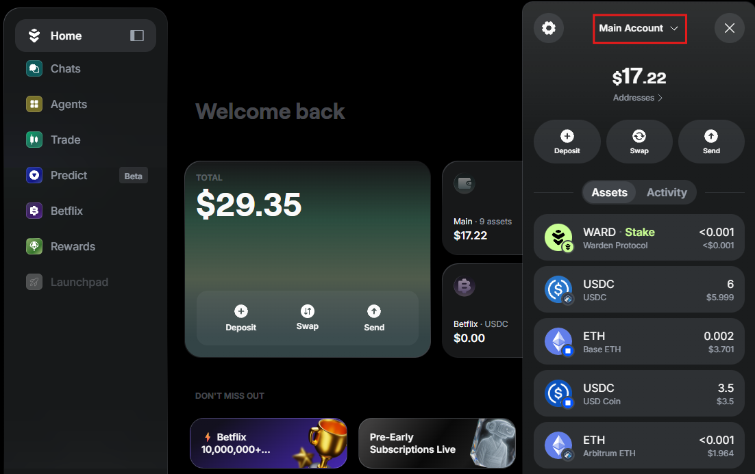 View your wallet in Warden