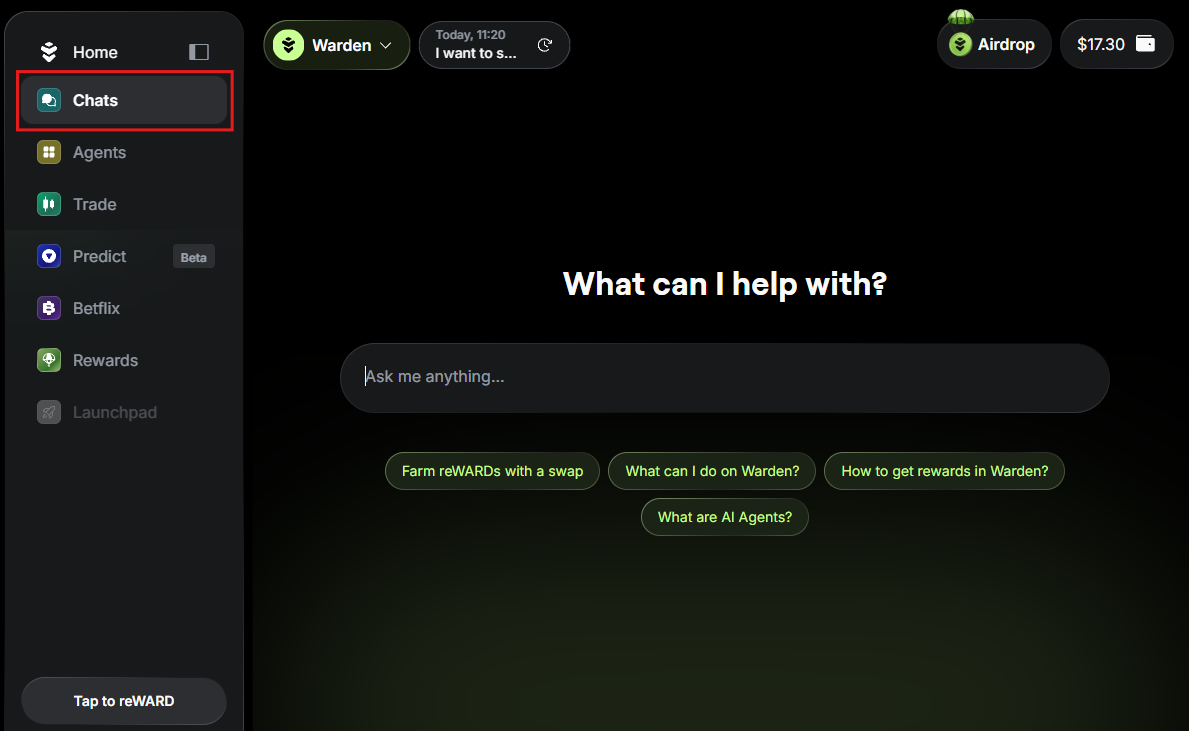 Ask the Warden Agent to swap an asset