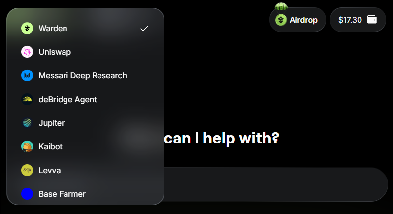 The drop-down menu with AI Agents in Warden